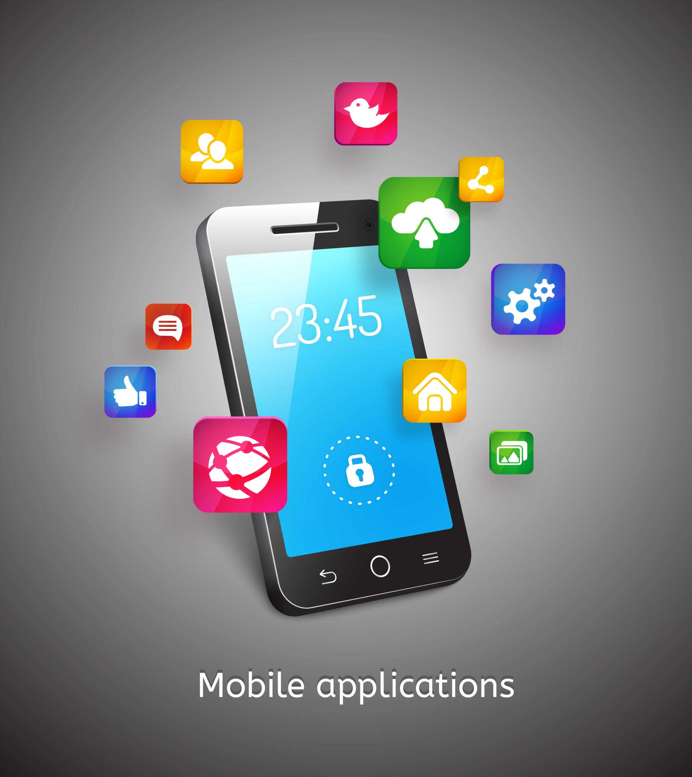 Vector 3d smartphone with clouds and application app icons